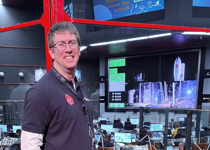 Dr Colin Forsyth at the Jupiter 2 Hall at Europe’s Spaceport in French Guiana during the SMILE launch